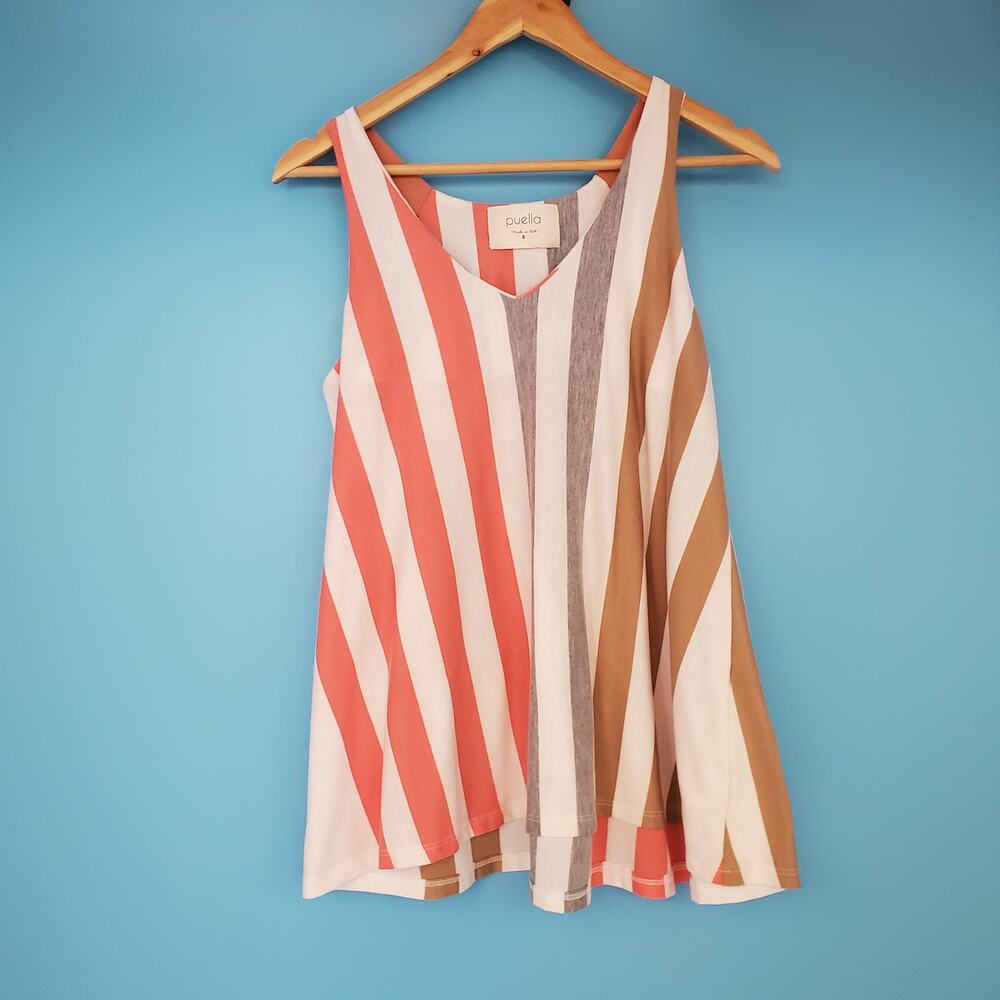 Puella Blouse Size Small Sleeveless Striped V-Neck